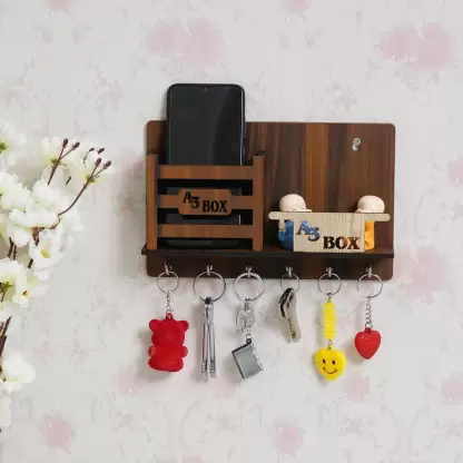 Mobile Stand Wood Key Holder  (6 Hooks)