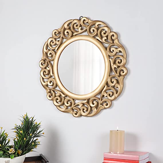 DECORASIA Store Decorative & Hand Crafted Wooden Round Wall Mirror (50 x 50 x 2 cm)