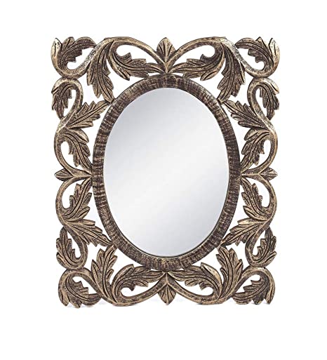 DECORASIA Wood Hand Crafted Oval Shape Vanity Wall Mirror Glass for Living Room, (Beige, 24X20 Inches)