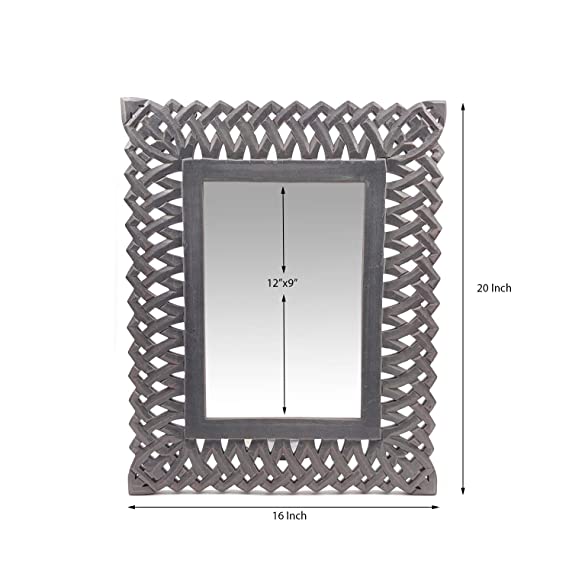 DECORASIA AHMR16 Handcrafted Wood Wall Mirror (50.8 cm x 40.6 cm x 2.5 cm, Grey)