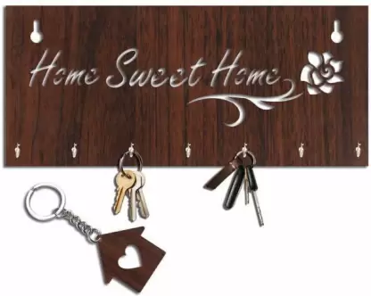 Wood Key Holder  (7 Hooks, Brown)