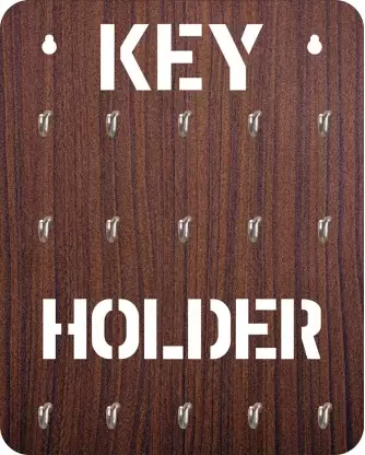 Wood Key Holder  (15 Hooks, Brown)