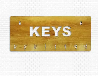 Wooden Key Holder with 8 pin Wood Key Holder  (8 Hooks, Beige, Gold)