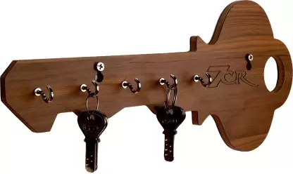 Wood Key Holder  (5 Hooks, Brown)