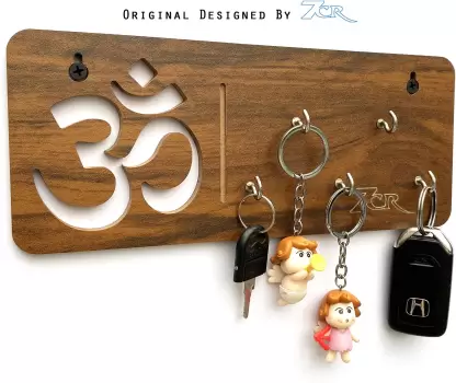 Wood Key Holder  (5 Hooks, Brown)