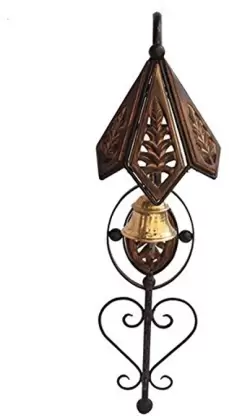 DECORASIA Beautiful Design Wooden & Brass layer Door Bell Wooden, Cast Iron Decorative Bell  (Brown, Multicolor, Pack of 1)