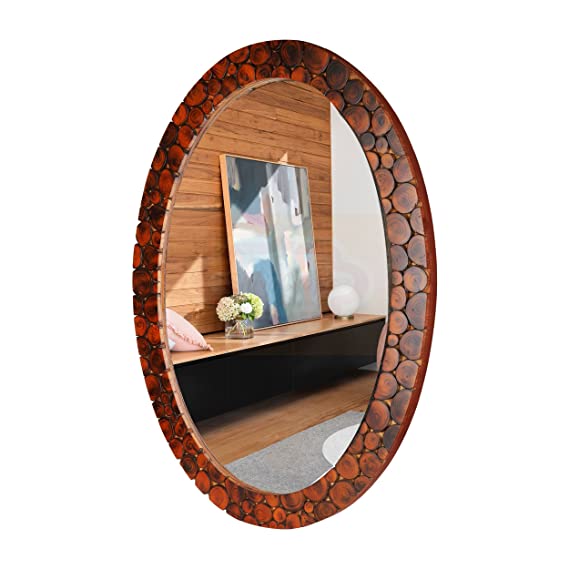 DECORASIA Handmade Wooden Wall Mounted Mirror withAntique Frame | Oval Wall Mirror for Bedroom , Dressing Table | Mirror for Wall Decoration - 24 " Inches