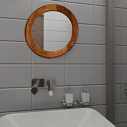 DECORASIA Wall Mirror Frame Hand Crafted Wooden Round Shape Wall Mirror for Living Room Bedroom Bathroom Decor Brown (8) Inch