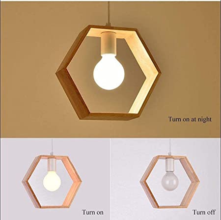 DECORASIA Wooden Made 3 Different Design Hexagon, Square & Triangle Shape Hanging Pendant Ceiling Lamp (Bulb not Included)-Electric