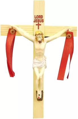 Christian Cross Jesus Christ Statue in Antique Wooden Finish Decorative Showpiece - 22 cm (Wood, Polyresin, Multicolor) Decorative Showpiece - 22 cm  (Polyresin, Multicolor)