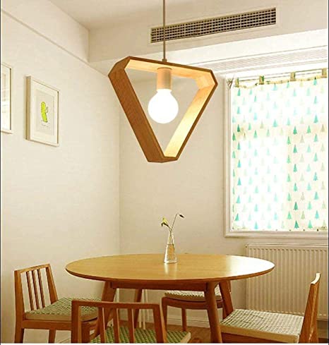 DECORASIA Wooden Made Triangular Shape Hanging Pendant Ceiling Lamp (Bulb not Included)-Electric