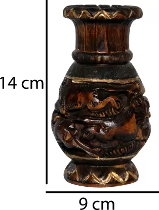 WOODEN ANTIQUE SHIKAR POT Decorative Showpiece - 14 cm  (Wood, Multicolor)