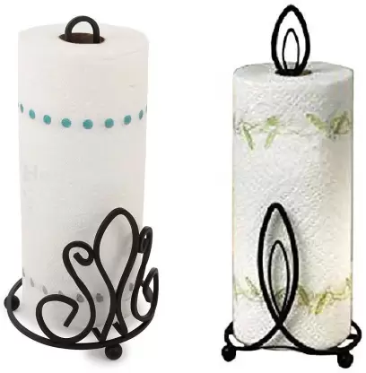 Iron Tissue Paper Holder Flower & Candle / Bathroom Tissue Holder, Iron Wrought Decorative Tissue Holder ( Set of 2  (Black)