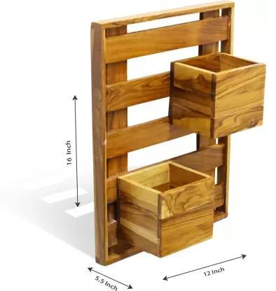 Wooden Indoor Outdoor Garden Wall Hanging Planter Stand with Pot Waterproof Plant Container Set  (Wood)