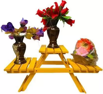 3 Tier Pot Stand/Garden Rack/Bathroom Rack/Multipurpose Stand and Folding Wooden (yellow) Plant Container Set (Wood) Plant Container Set  (Wood)