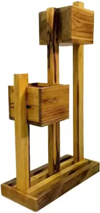 Two Pots Planter holder with Pots Plant Container Set  (Wood)