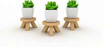 Wooden Planter Stand for Balcony Indoor Outdoor Garden Flower Succulent Plant Small Pot Holder Set of 3 (Maximum Pot Diameter 3.5 inches) Plant Container Set  (Pack of 3, Wood)