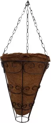 Basket 9 INCH with Metal Stand and Chain - Coco Flower pots Plant Container Set  (Pack of 2, Wood)