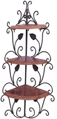 Wooden & Wrought Iron Corner Rack Wooden, Iron Wall Shelf  (Number of Shelves - 3, Brown)