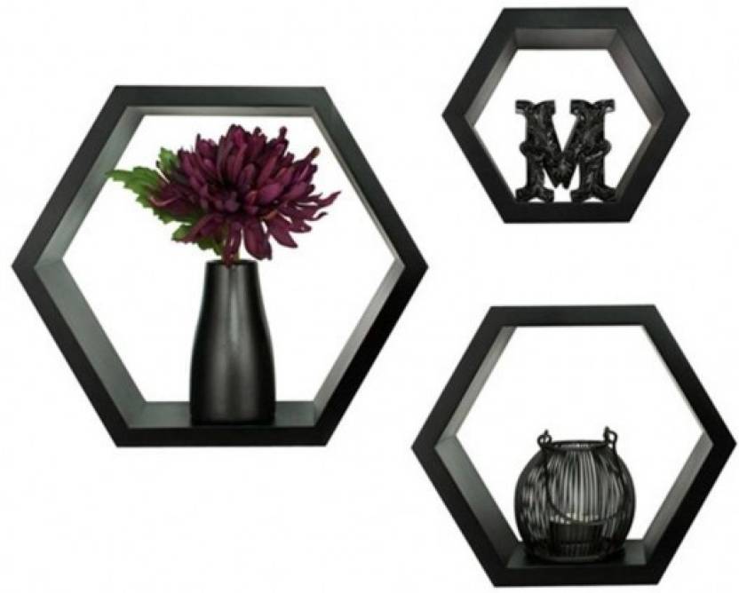 DECORASIA Beautiful Hexagon Shape Corner Wooden Wall Shelf For Multi Purpose Utility Wooden Wall Shelf