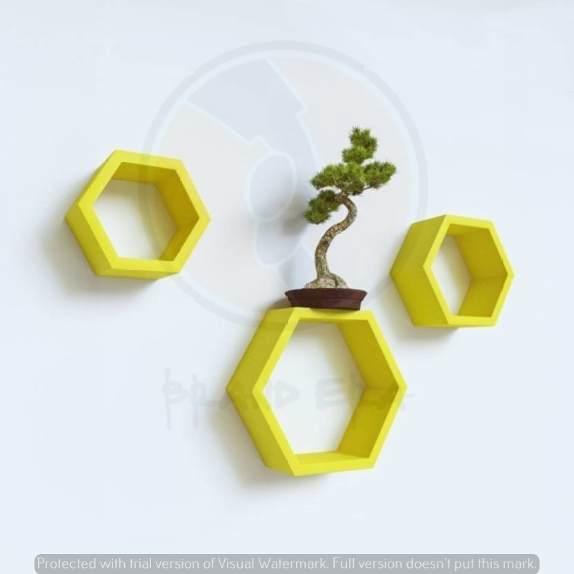 DECORASIA Hexagon Shape Wooden Wall Shelf (Number Of Shelves - 3) Yellow