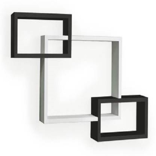 DECORASIA Wall Mount Set Of 3 Intersecting Wall Shelves MDF (Medium Density Fiber) Wall Shelf (Number Of Shelves - 3) Black,white