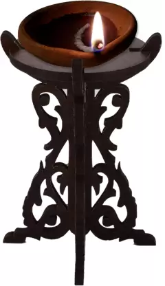 Beautiful Wooden Diya Stand/Candle Holder set-2 Candle  (Brown, Pack of 1)