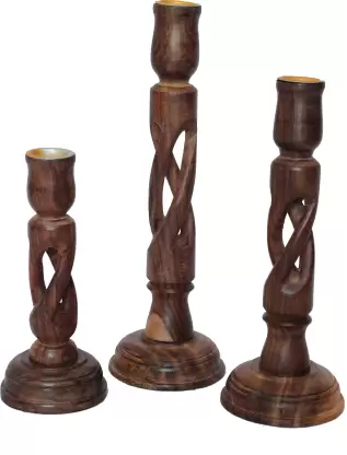 Wooden Candle Stand / Holder Set of 3 Candle  (Brown, Pack of 3)