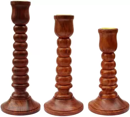 Wooden Candle Holder (Brown, Pack of 2) Candle  (Brown, Pack of 3)