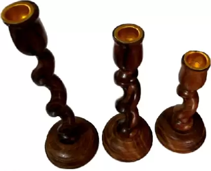 DECORASIA Wood Designer Candle Stand, Pack of 3 Candle  (Brown, Pack of 3)