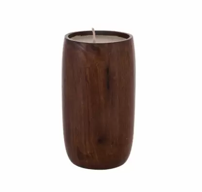 DECORASIA Wood Glass Soy Wax Candle for Spa Meditation Ideal Gift for Birthday Anniversary House Warming Diwali Christmas New Year All Festival Candle  (Brown, Pack of 1)