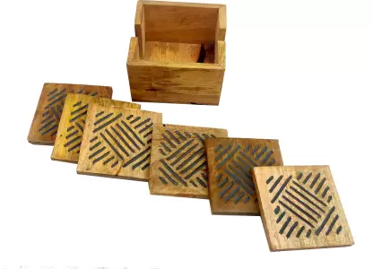 Square Wood Coaster Set  (Pack of 6)