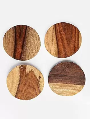 DECORASIA Round Wood Coaster  (Pack of 4)