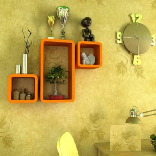 DECORASIA Cube Shape MDF (Medium Density Fiber) Wall Shelf  (Number of Shelves - 3, Orange)