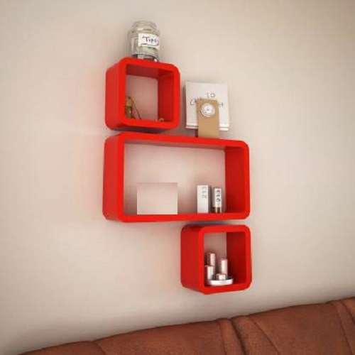 DECORASIA Cube Shape MDF (Medium Density Fiber) Wall Shelf  (Number of Shelves - 3, Red)