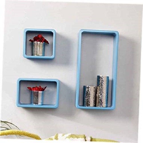 DECORASIA Cube Shape MDF (Medium Density Fiber) Wall Shelf  (Number of Shelves - 3, Sky)