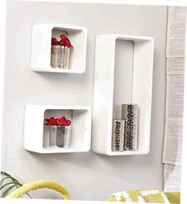 DECORASIA Cube Shape MDF (Medium Density Fiber) Wall Shelf  (Number of Shelves - 3, White)