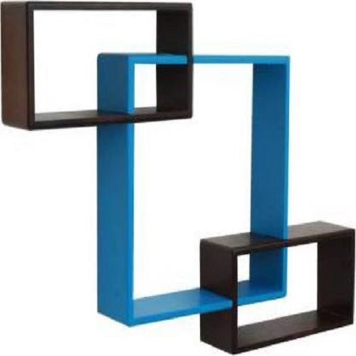 DECORASIA Wall Mount Set Of 3 Intersecting Wall Shelves MDF (Medium Density Fiber) Wall Shelf (Number Of Shelves - 3) Blue,Black