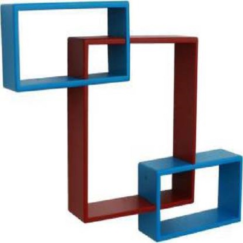 DECORASIA Wall Mount Set Of 3 Intersecting Wall Shelves MDF (Medium Density Fiber) Wall Shelf (Number Of Shelves - 3) Blue,red