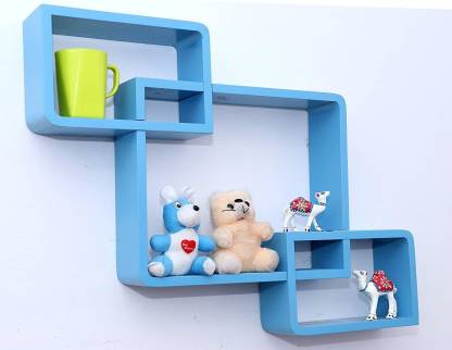 DECORASIA Wall Mount Set Of 3 Intersecting Wall Shelves MDF (Medium Density Fiber) Wall Shelf (Number Of Shelves - 3) Blue