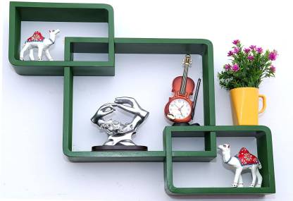 DECORASIA Wall Mount Set Of 3 Intersecting Wall Shelves MDF (Medium Density Fiber) Wall Shelf (Number Of Shelves - 3) Green