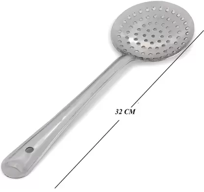 DECORASIA Stainless Steel Skimmer (Jhara) Colander Strainer 32 cm Stainless Steel Serving Spoon Set  (Pack of 2)