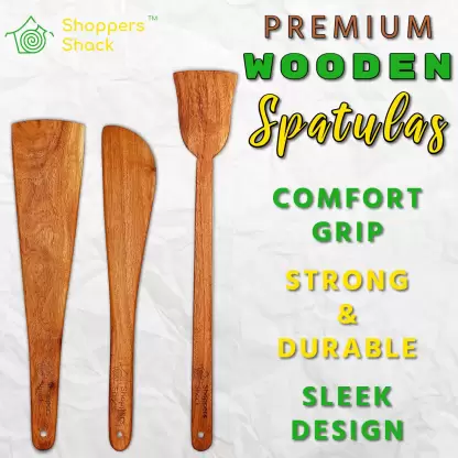 Wooden Spatula for Non Stick Cookware-Pure Teakwood Wooden Spoons for Cooking-Flip/Turner/Spatula Set of 4 Pieces-Handy Kitchen Tools Set for Making Roti, Dosa, Paratha Wooden Spatula  (Pack of 4)