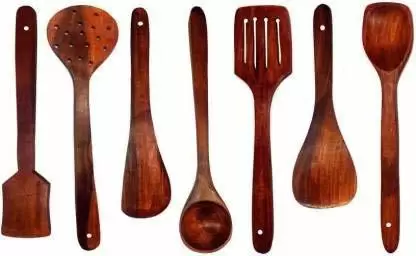 DECORASIA Handmade Cooking Spoon Set, Kitchen Utensils Wooden Spatula  (Pack of 13)