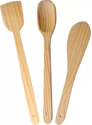 DECORASIA Wood - Natural Wooden Cooking Spoon Utensils Set - Dosa Turner - Frying Spoon - Palta - Non Stick Cookware - Pack of 3 Wooden Spatula  (Pack of 3)