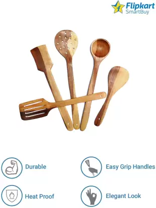 DECORASIA Wooden Utensils Set for Non Stick cookware Frying, Serving, Cooking, Dosa Turner Wooden Spatula  (Pack of 6)