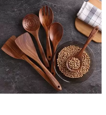 DECORASIA Premium Quality Non toxic Wooden kitchen tool set of 6 for kitchen lovers Kitchen Tool Set  (Baking Tools, Cooking Spoon, Spatula, Ladle)