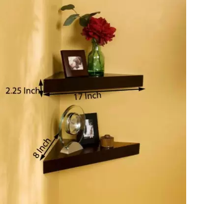 DECORASIA corner wall stand Wooden Wall Shelf  (Number of Shelves - 2, Brown, Brown)